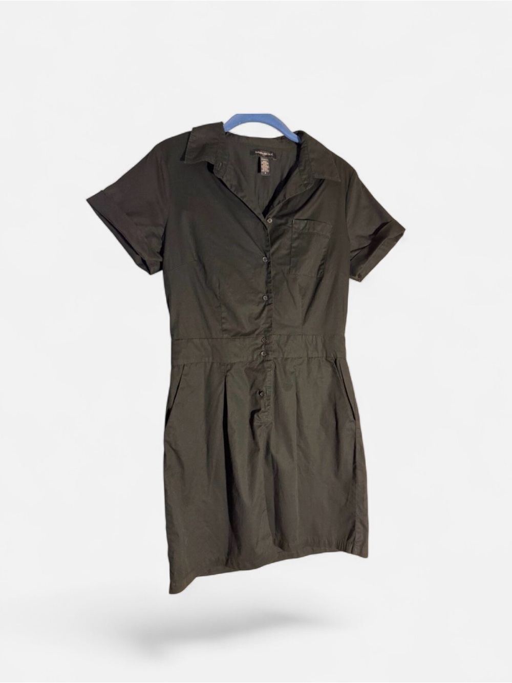 Banana Republic Black Cotton Blend Safari Style Short Sleeve Shirt Dress Sz S